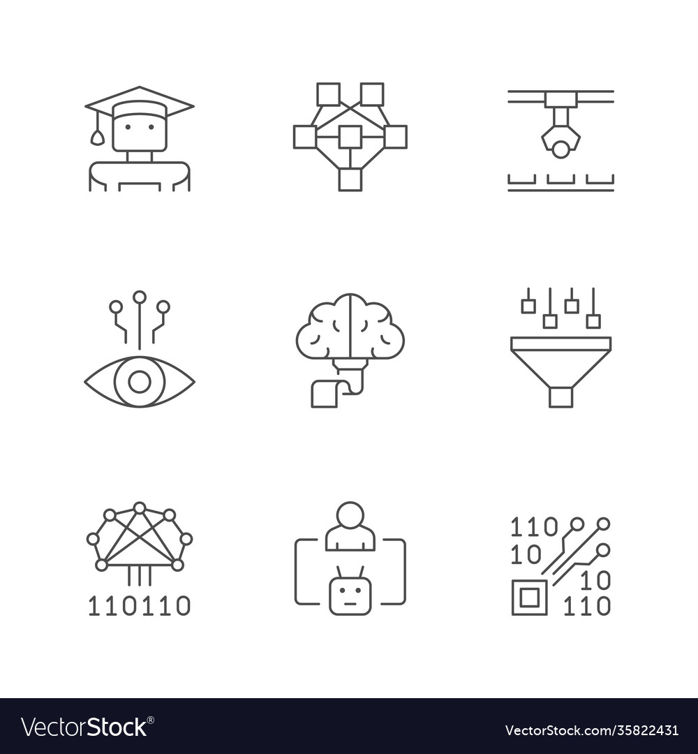 Set line icons machine learning Royalty Free Vector Image
