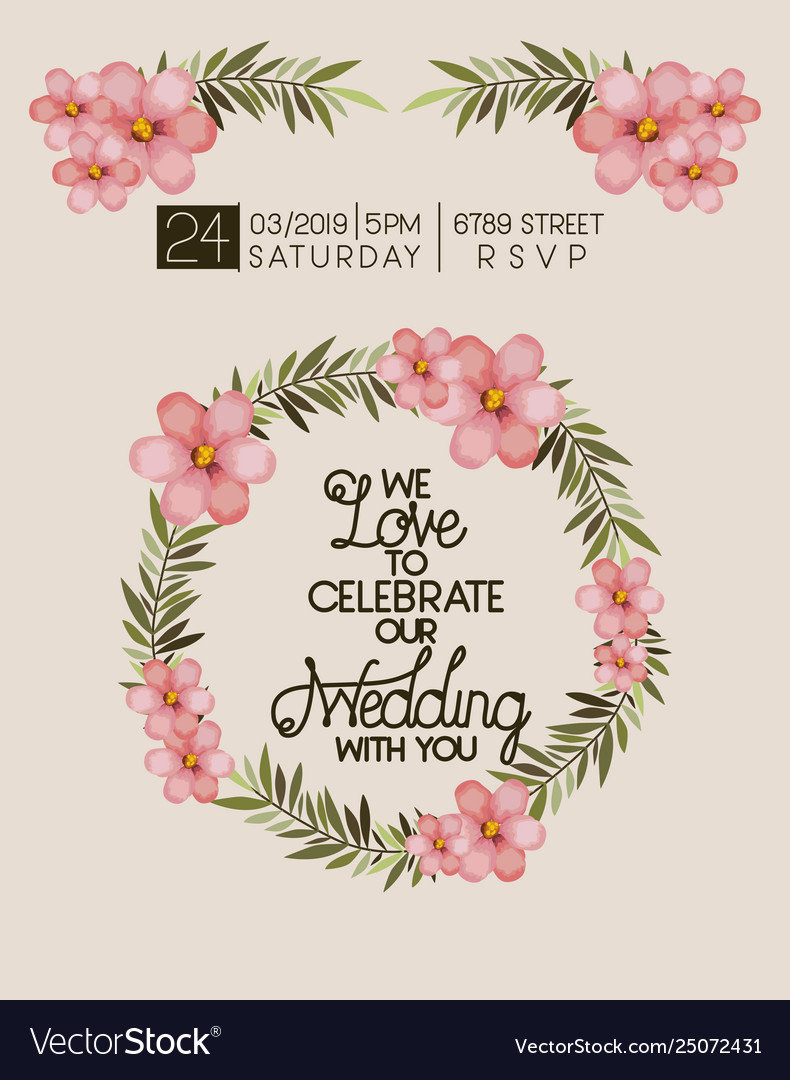 Wedding Invitation Card With Floral Crown Vector Image