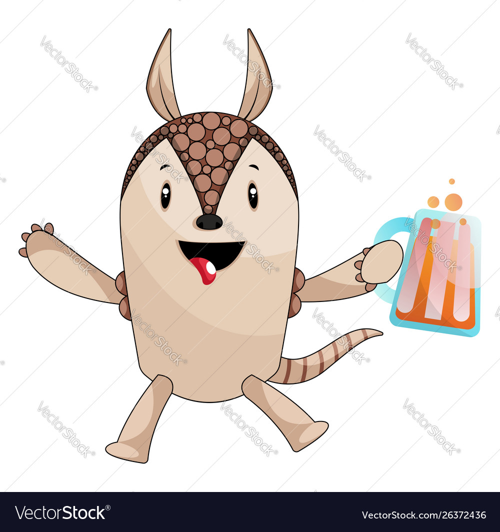 Armadillo with beer on white background