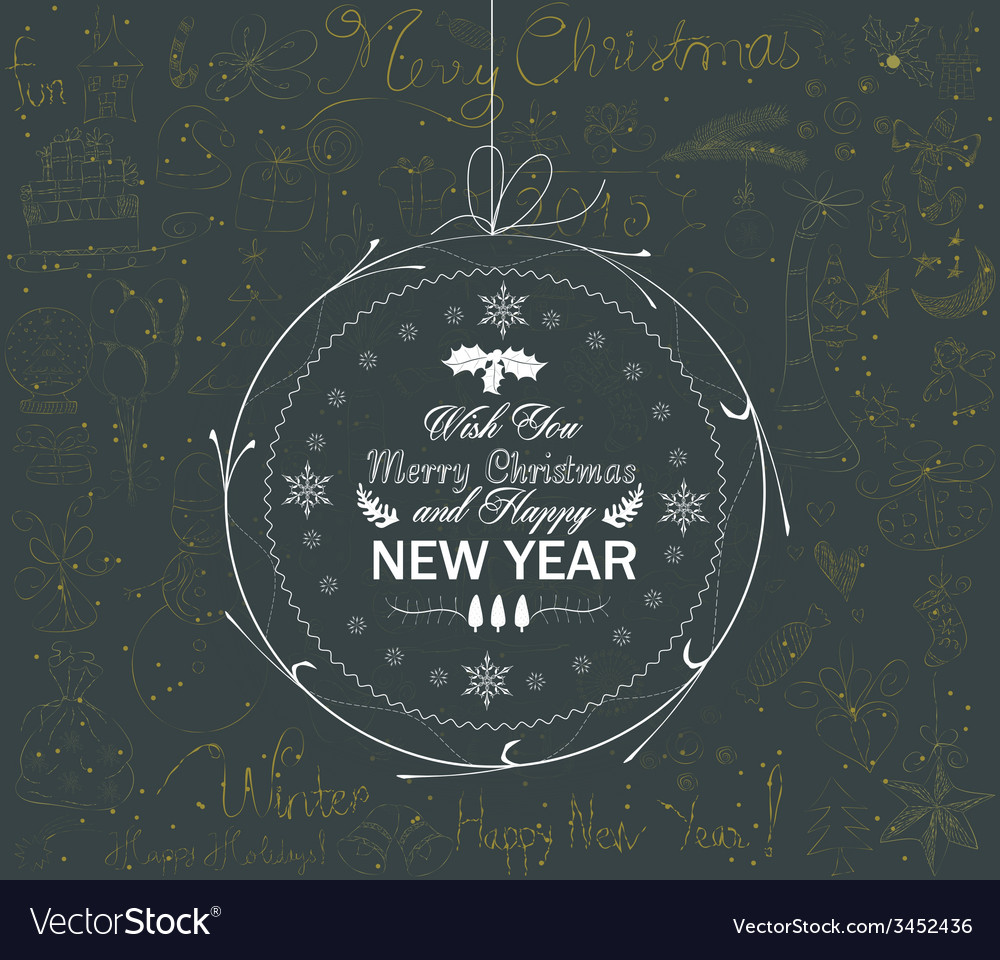 Christmas and happy new year ball greeting card Vector Image