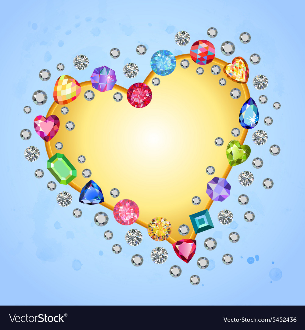 Colored gems heart shape frame Royalty Free Vector Image