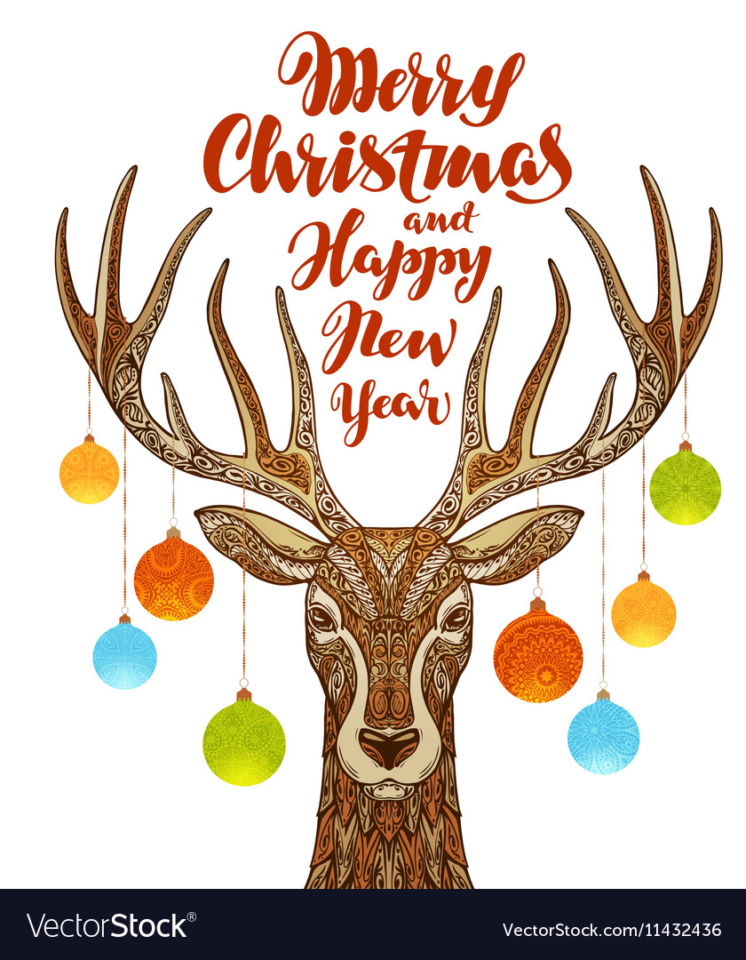 Merry Christmas And Happy New Year Reindeer With Vector Image