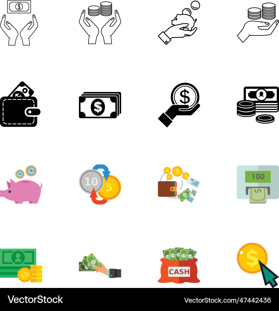 Money icon set Royalty Free Vector Image - VectorStock