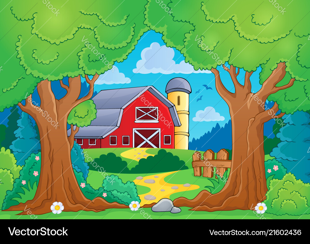 Tree theme with farm 4 Royalty Free Vector Image
