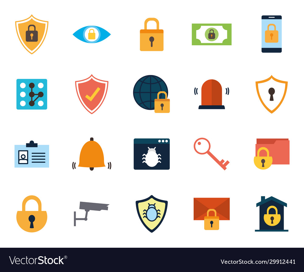 Isolated security flat style icon set