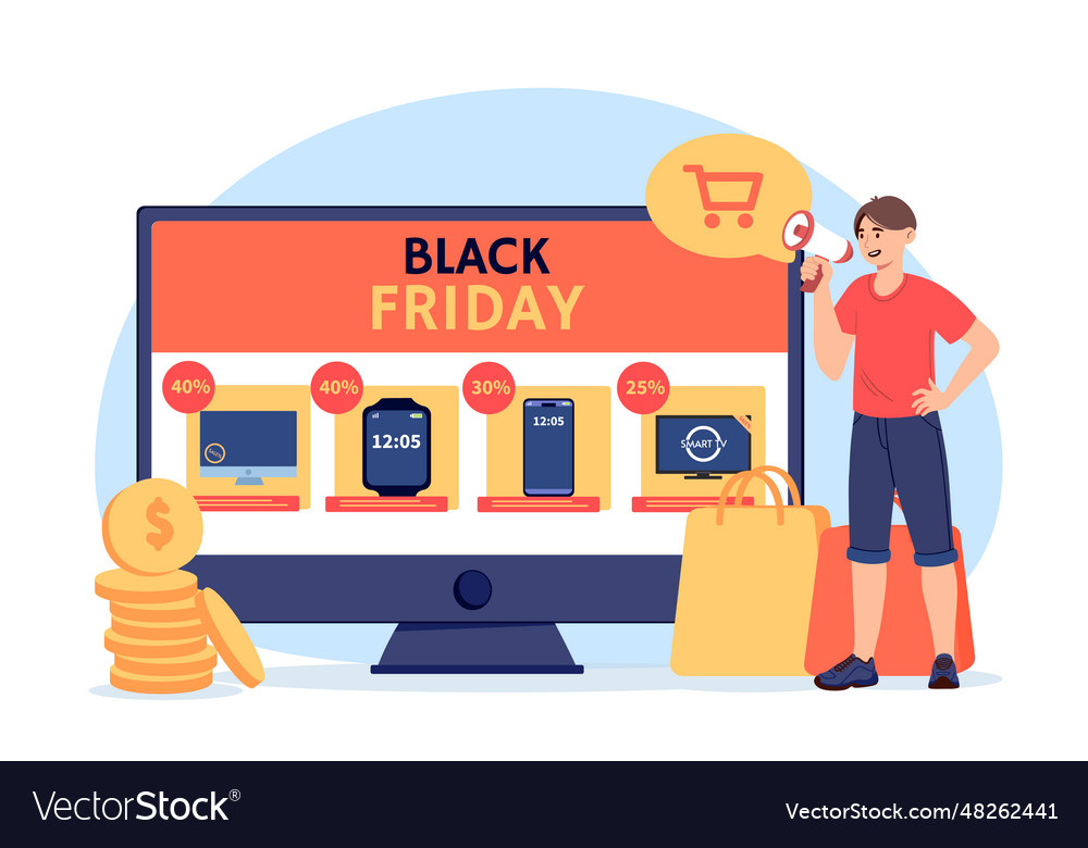 Man with black friday concept Royalty Free Vector Image