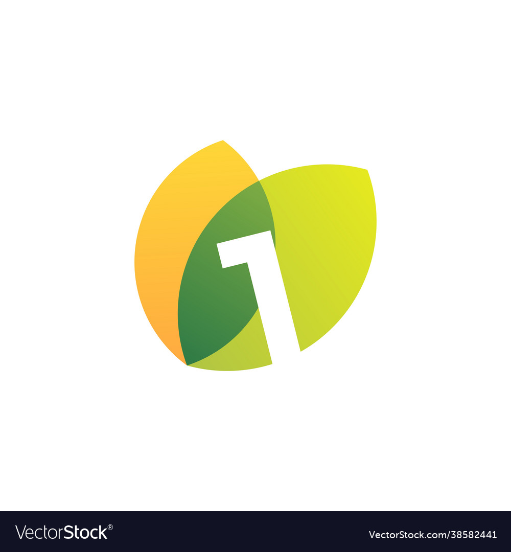 One 1 number leaf overlapping color logo icon Vector Image