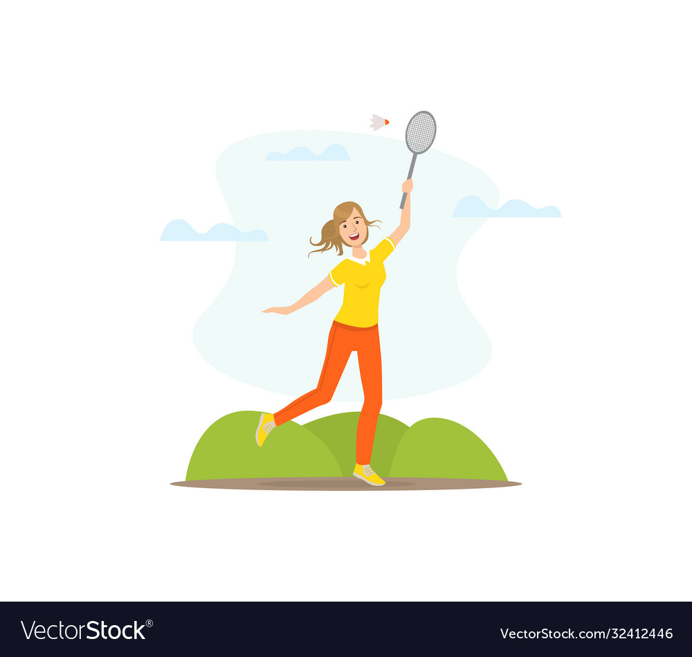 Girl Playing Badminton Young Woman Doing Physical Vector Image