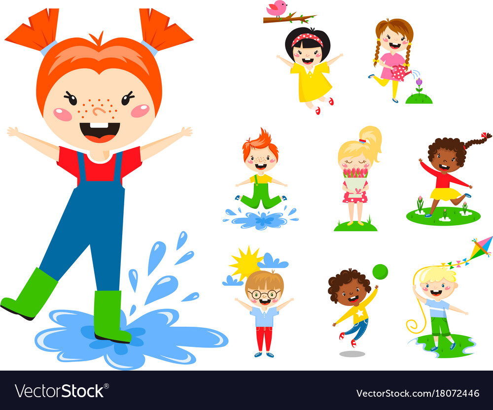 Kids play enjoy spring arrival warm summer little Vector Image