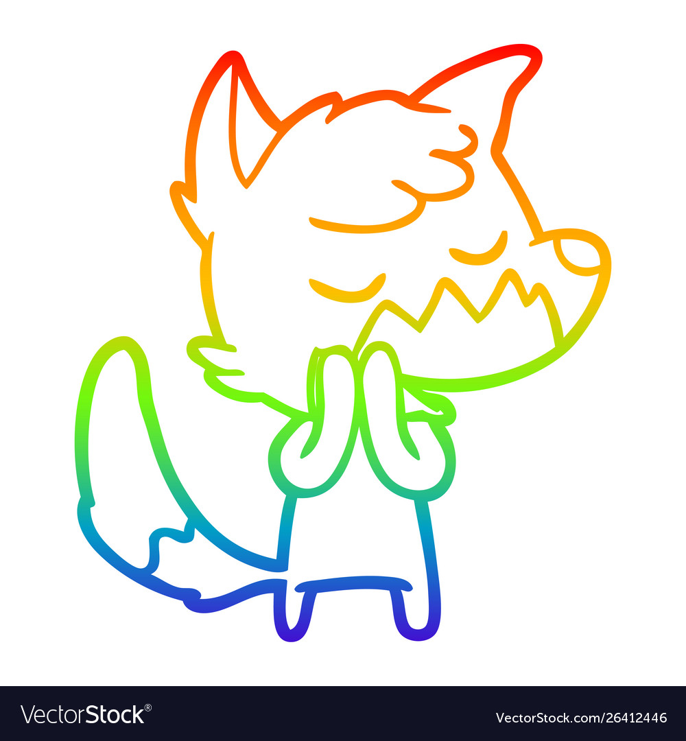 Rainbow gradient line drawing friendly cartoon fox