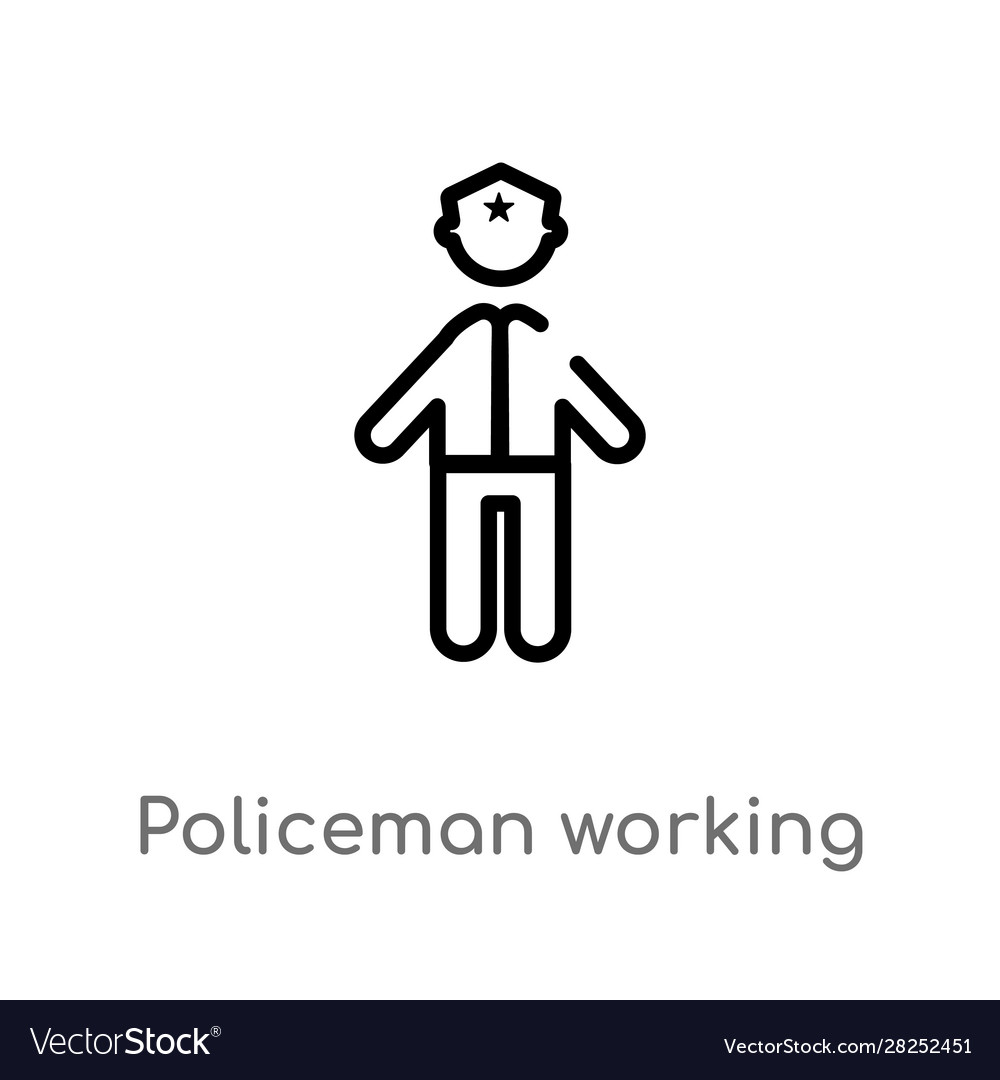 Outline policeman working icon isolated black