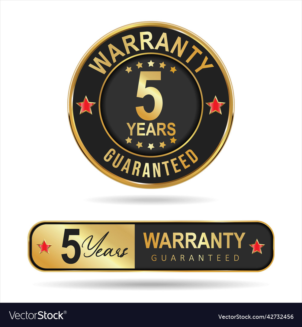 5 years warranty guaranteed gold and black Vector Image