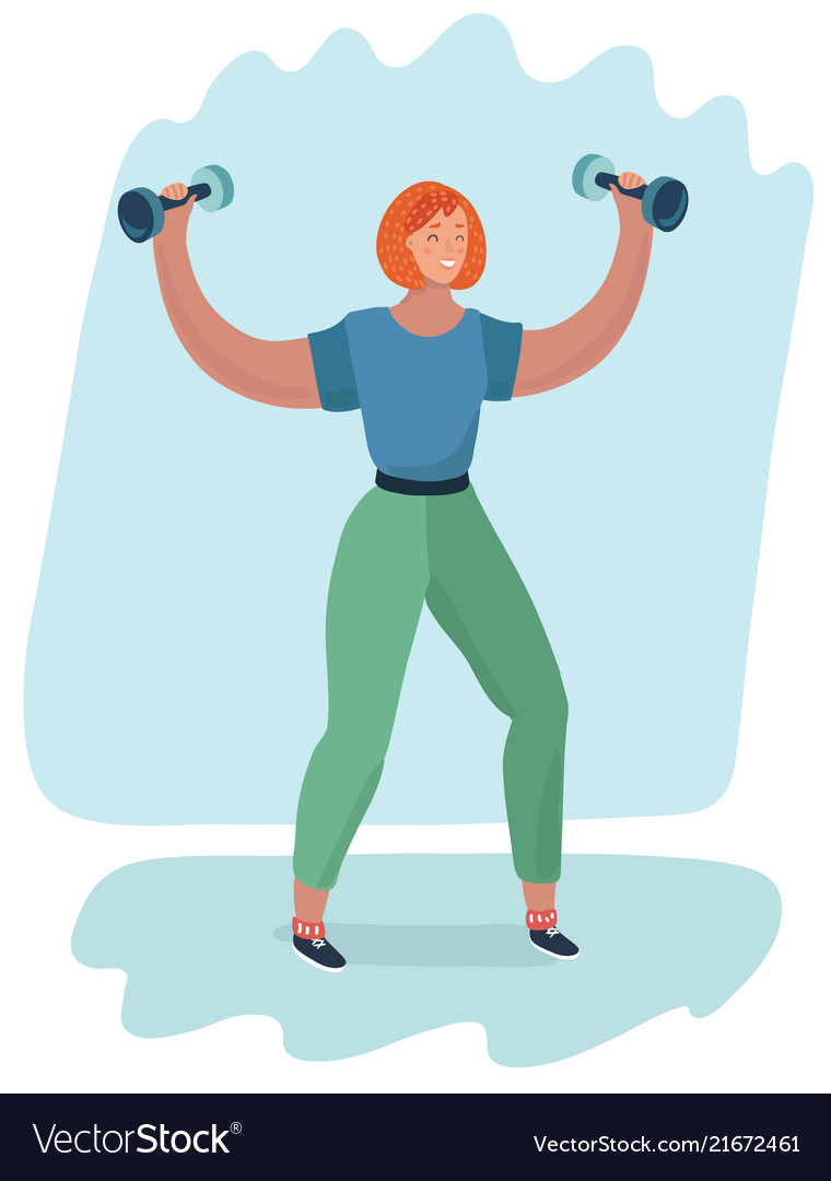 Cartoon girl holding a dumbbell in her hand Vector Image