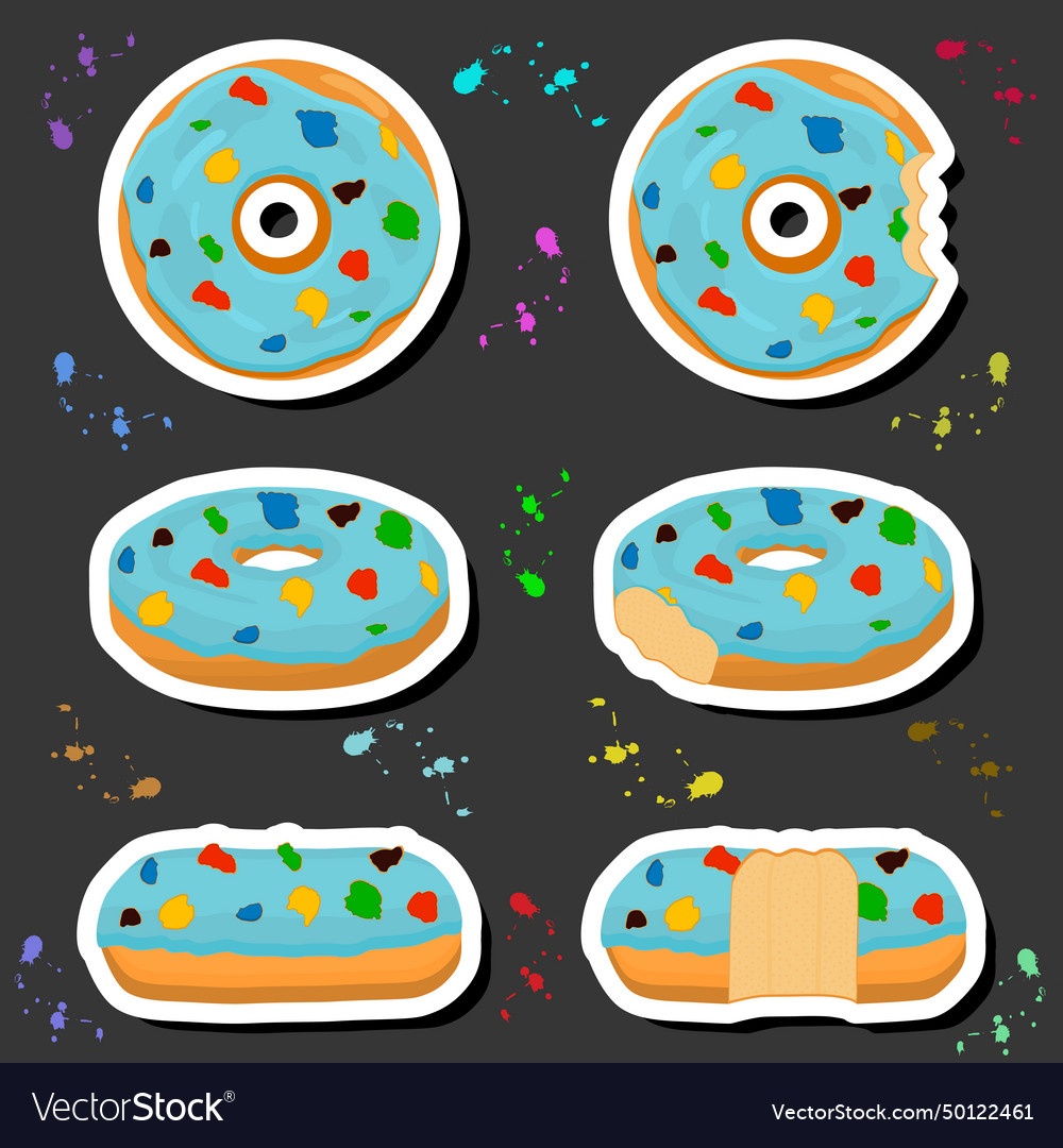 On theme big set different types sticky donuts