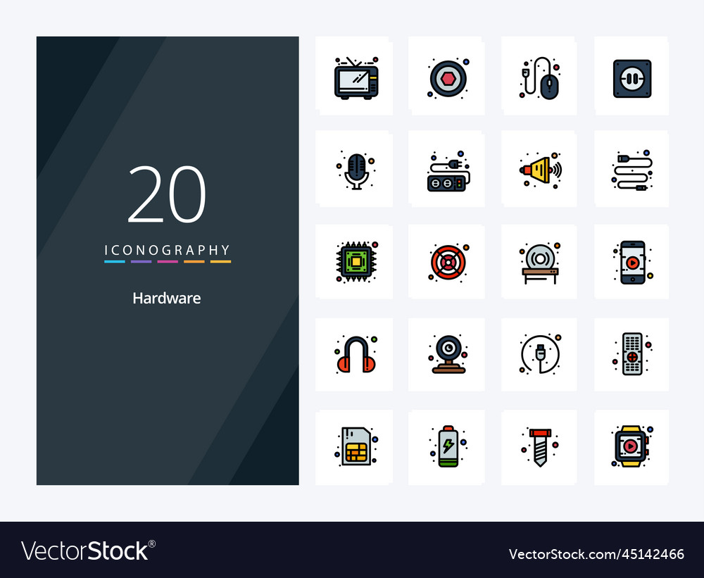 20 hardware line filled icon for presentation Vector Image