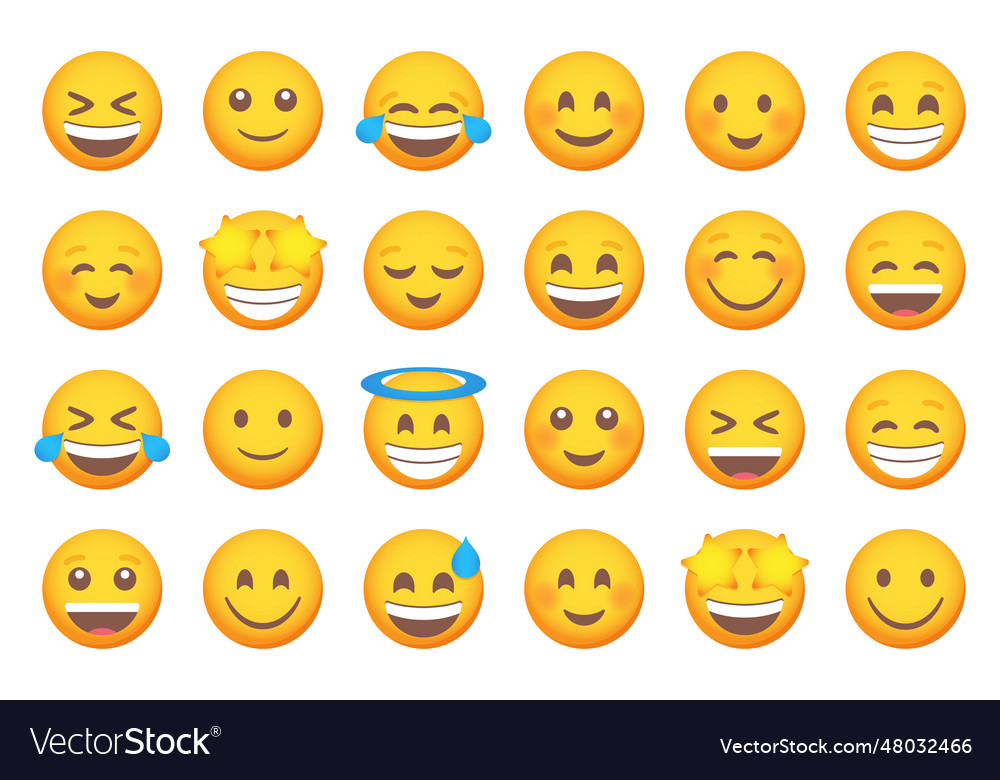 Set Of Smiling Emoticon Smile Icons Cartoon Emoji Vector Image