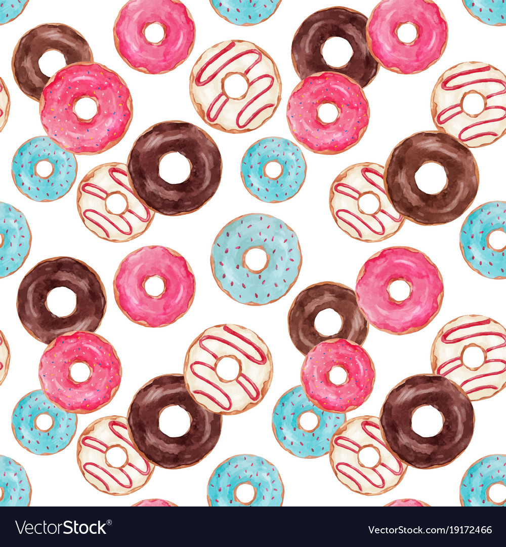 Watercolor Tasty Donuts Pattern Royalty Free Vector Image