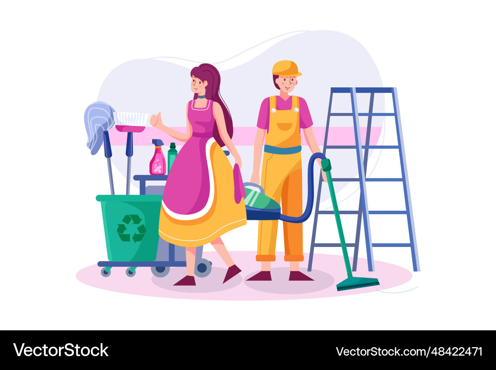 Cleaning team with professional equipments is Vector Image