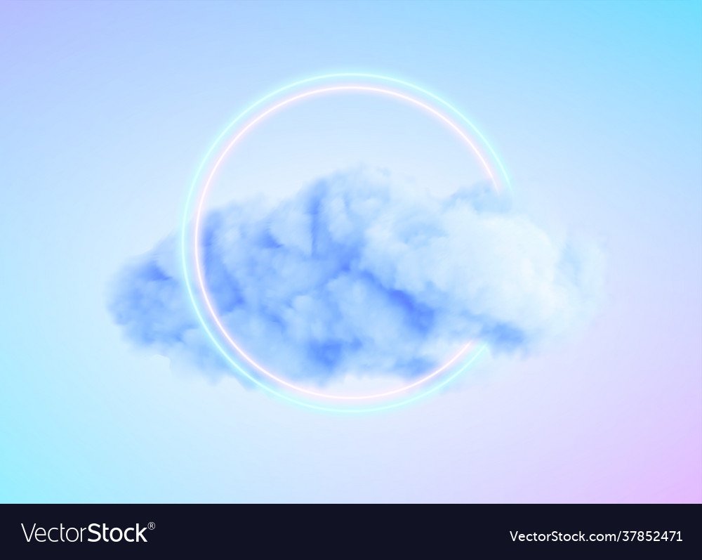 Glowing neon circle shape in a cloud fog Vector Image