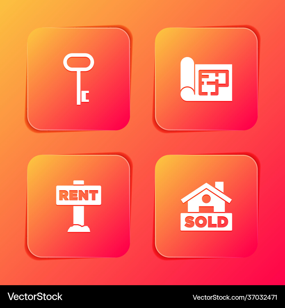 Set house key plan hanging sign with rent Vector Image