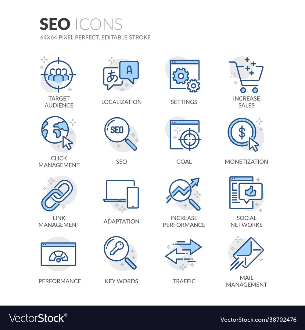 Line seo icons Royalty Free Vector Image - VectorStock