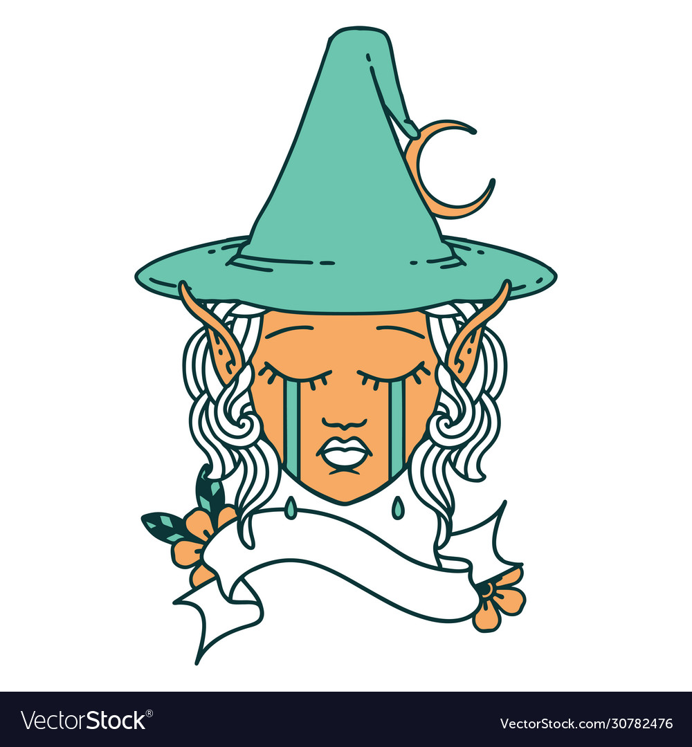 Sad elf mage character face Royalty Free Vector Image