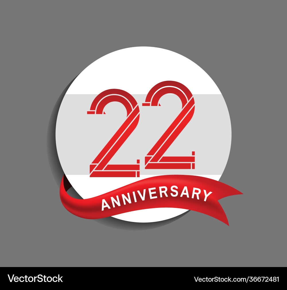 22 anniversary with white circle and red ribbon Vector Image