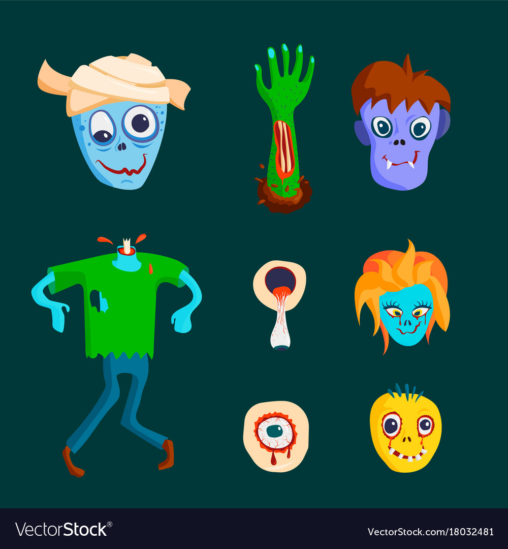 Colorful zombie scary cartoon character and magic Vector Image