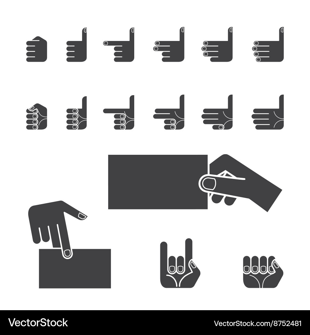 Hand gesture icon set black Royalty Free Vector Image