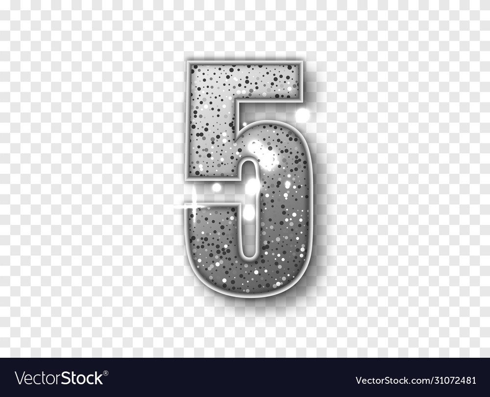 Silver glitter number five realistic Royalty Free Vector