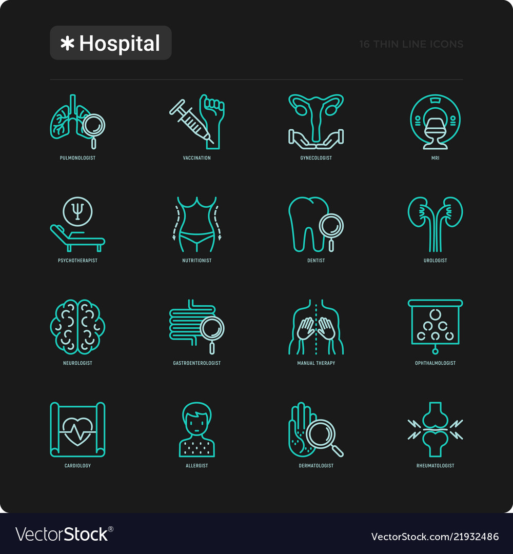 Hospital thin line icons set