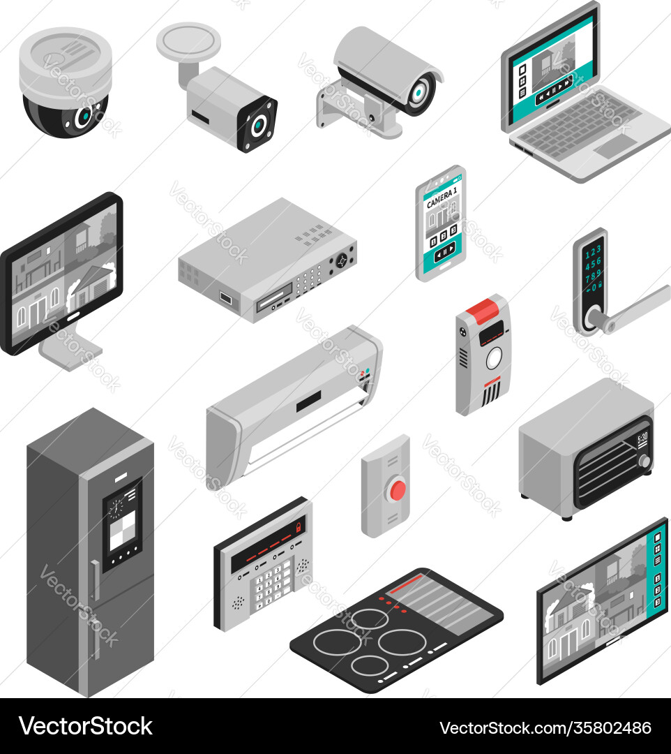 Isometric smart home set Royalty Free Vector Image