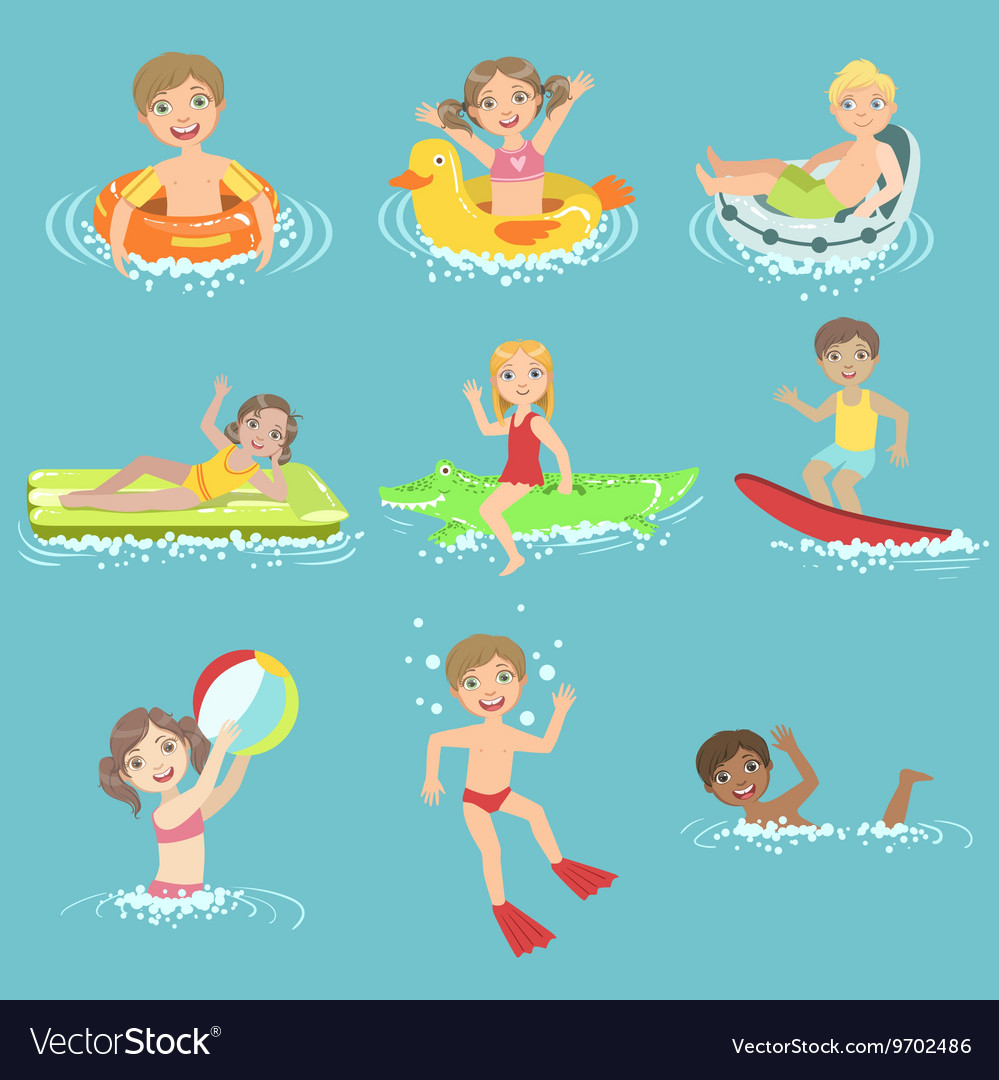 Kids playing in the water set Royalty Free Vector Image