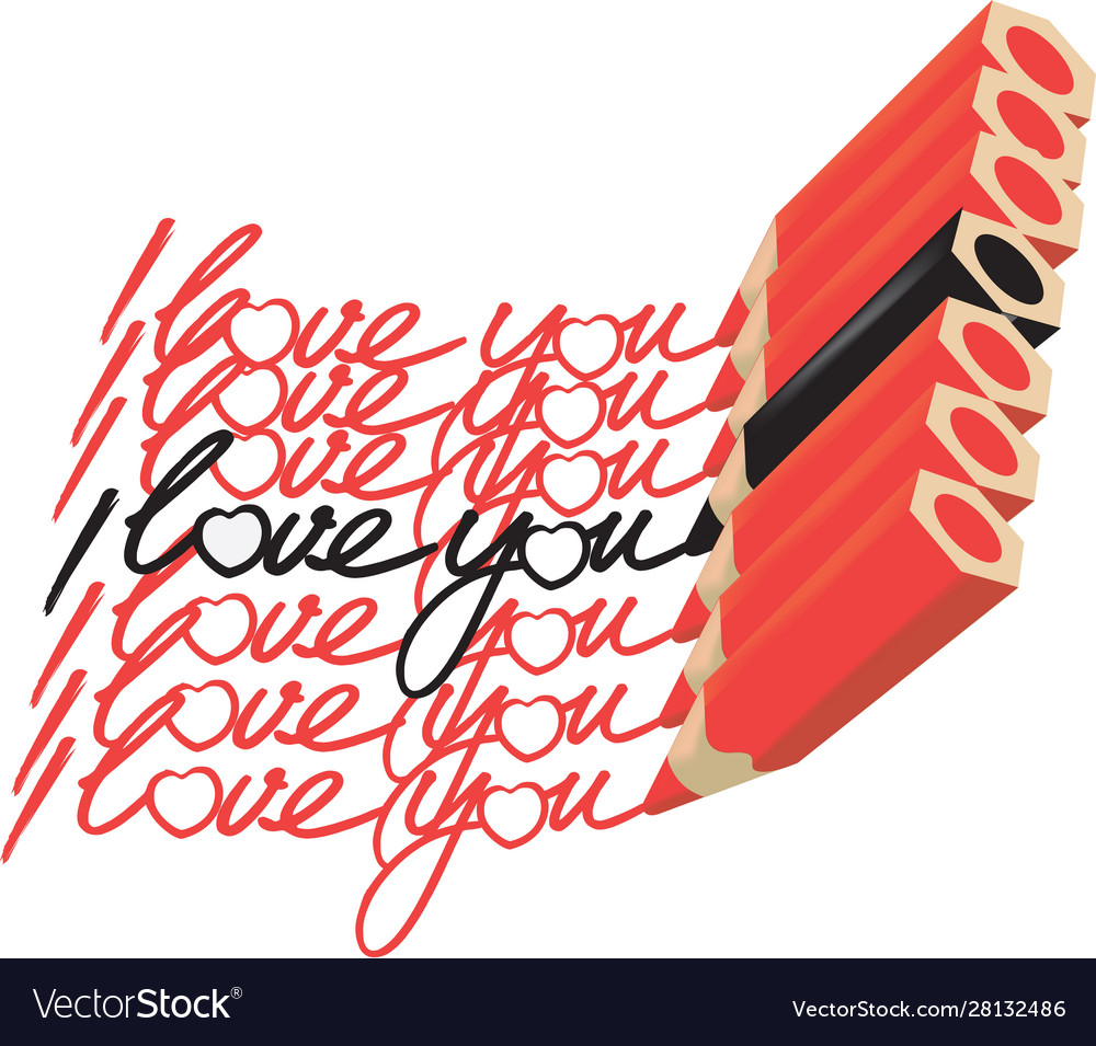 Red and black pencils write i love you on paper