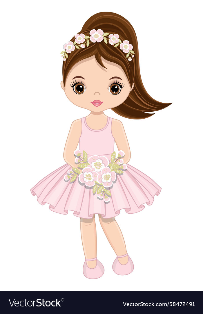 Cute girl in pastel pink dress with flowers Vector Image