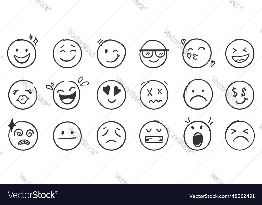 Emojis faces icon in hand drawn style doddle Vector Image