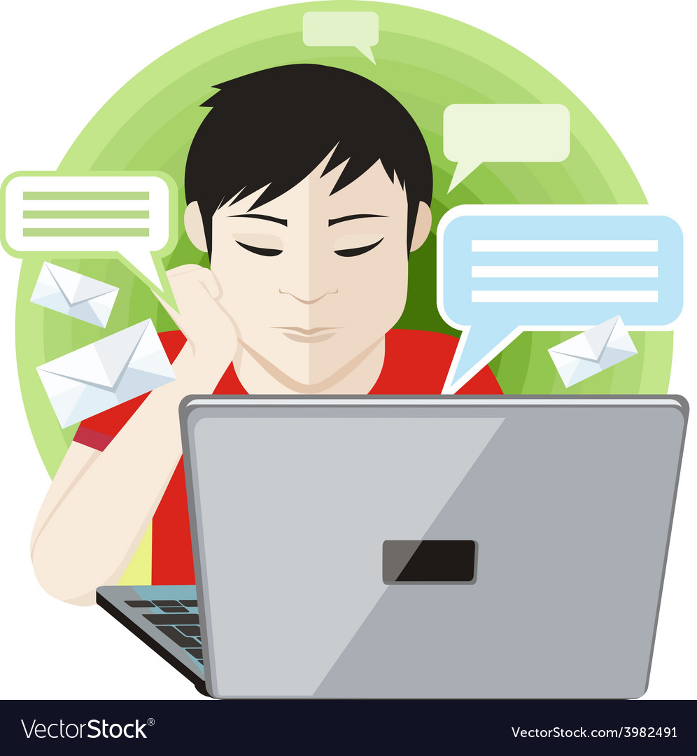 Man Sitting In Front Of Laptop And Thinking Vector Image