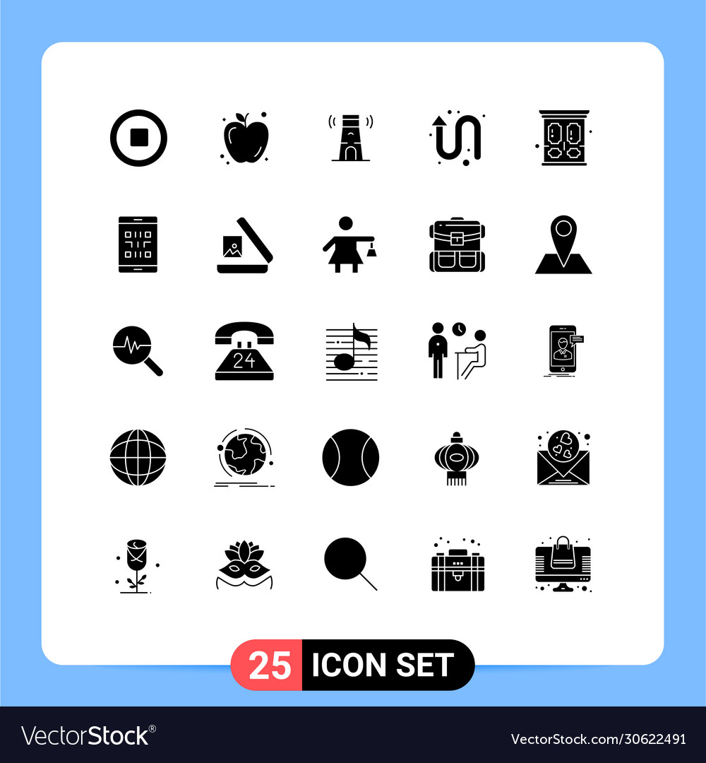 Modern set 25 solid glyphs pictograph