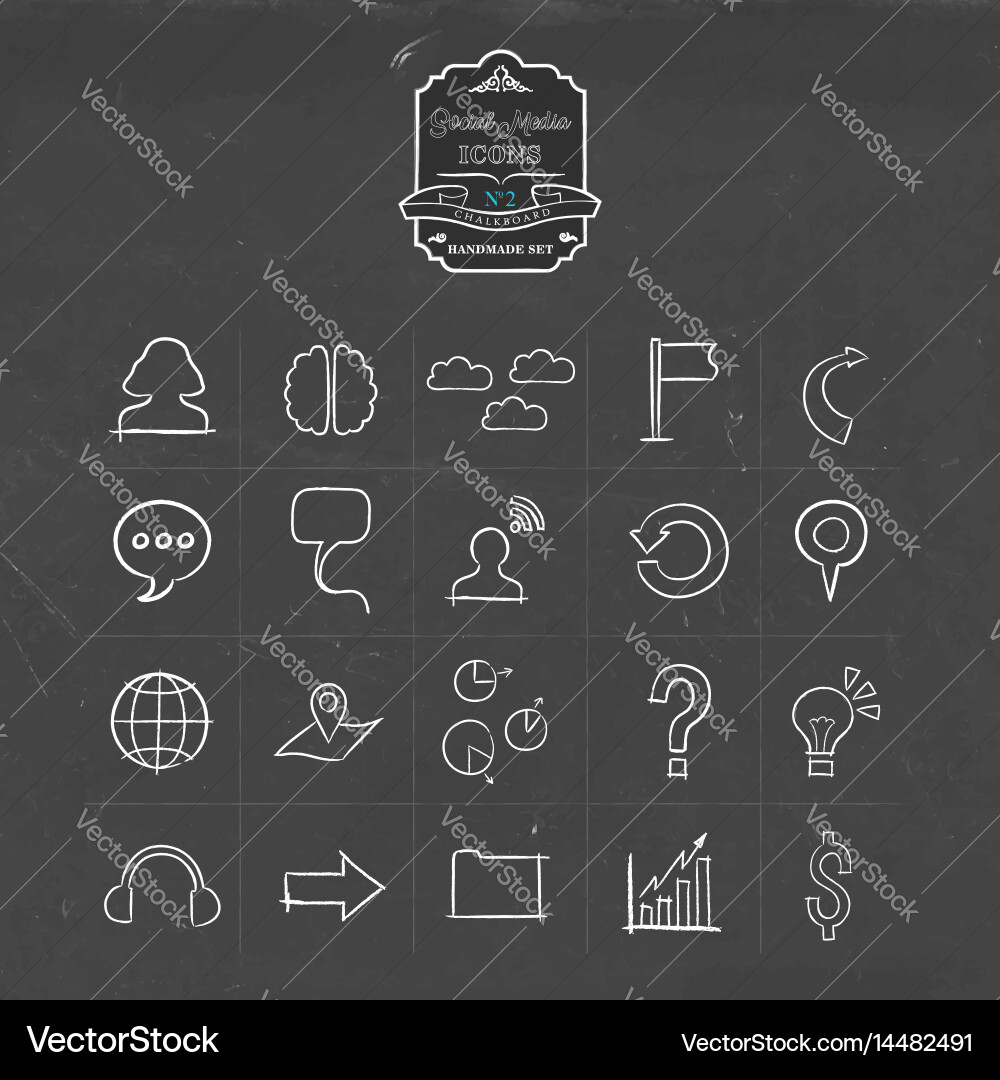 Social media network doodle line icon set Vector Image