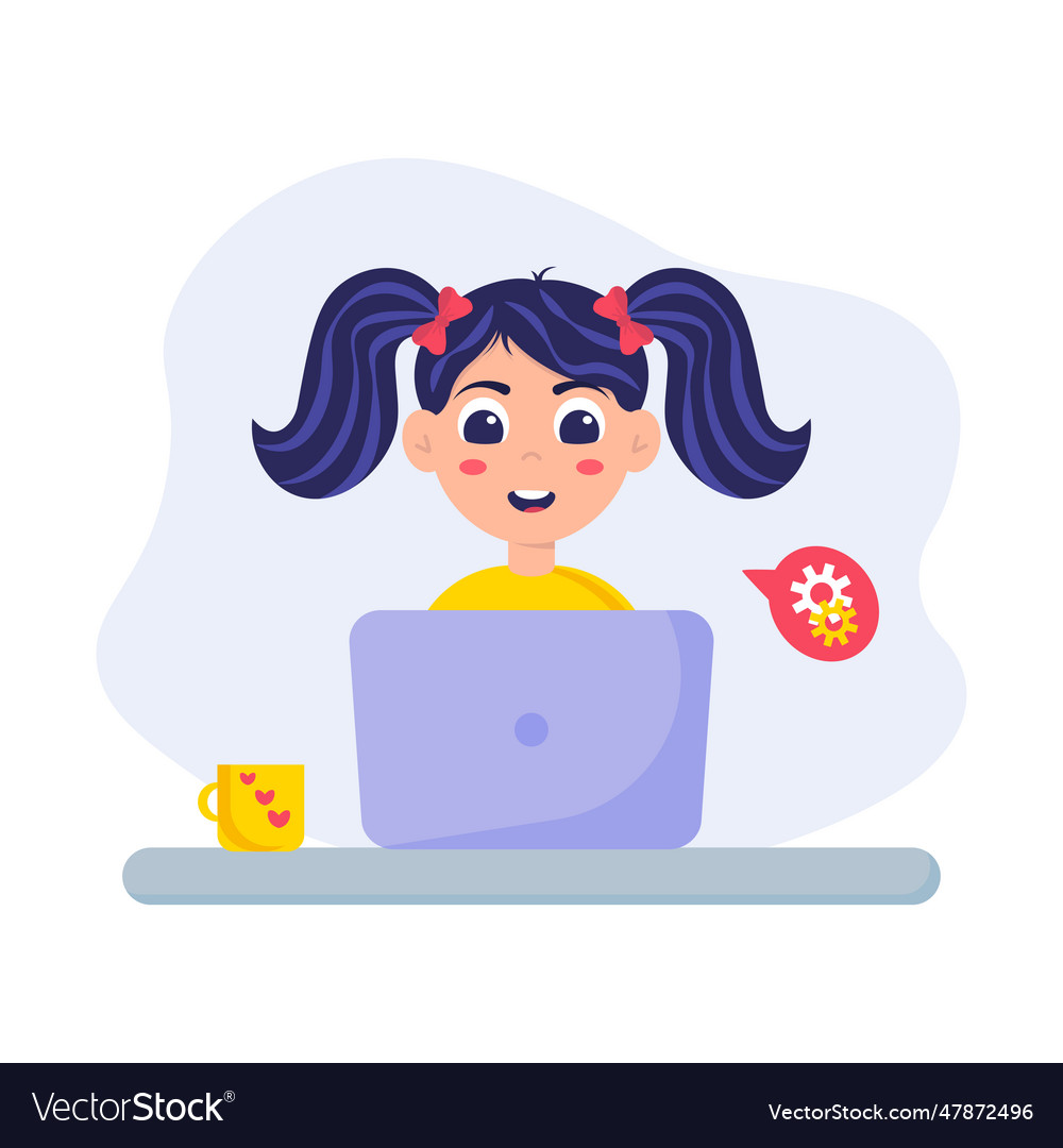 A girl is learning coding on laptop programming Vector Image
