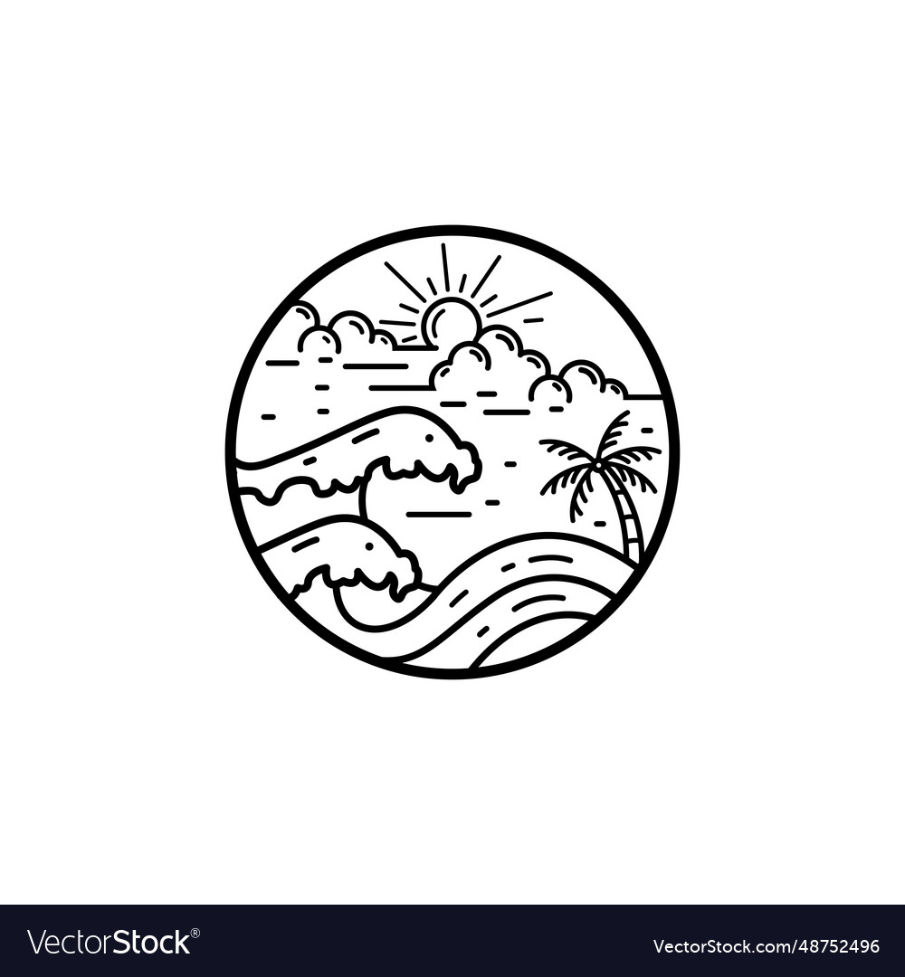 Ocean wave tropical island and palm tree logo Vector Image