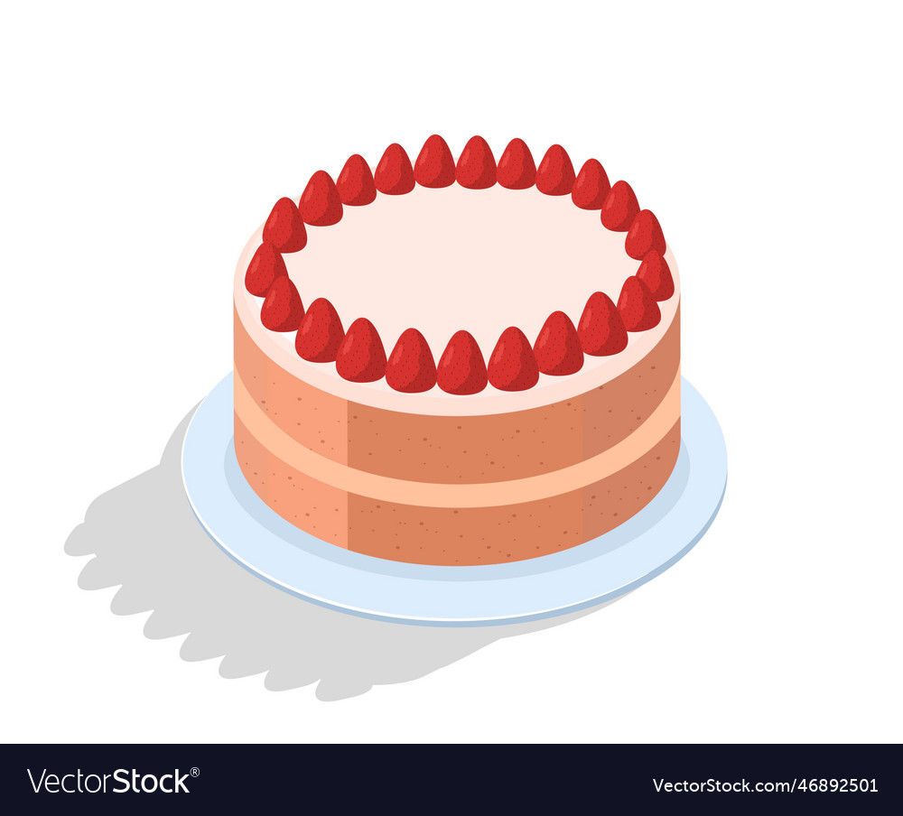 Cake in white icing with strawberry Royalty Free Vector