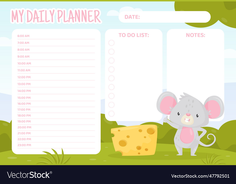 Daily planner card with cute mouse as funny little