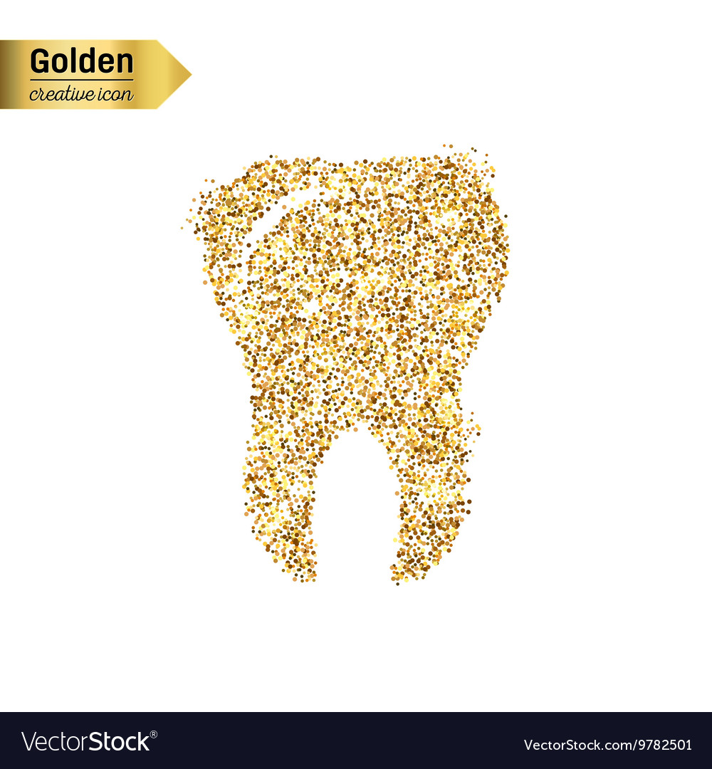 Gold glitter icon of tooth isolated Royalty Free Vector
