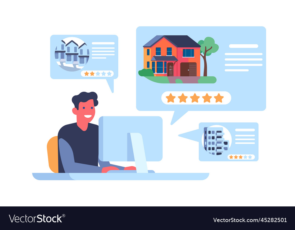 Online buying home buyer searching and choosing Vector Image