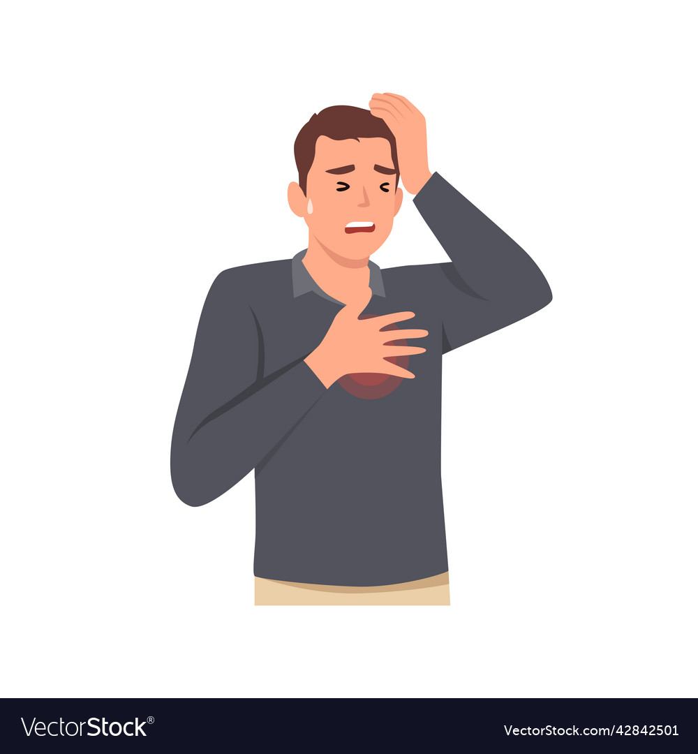 Young man with breathing problem and headache Vector Image