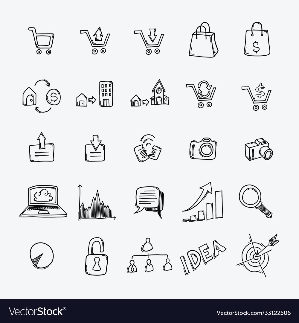 Business doodle icons set drawing sketch hand Vector Image