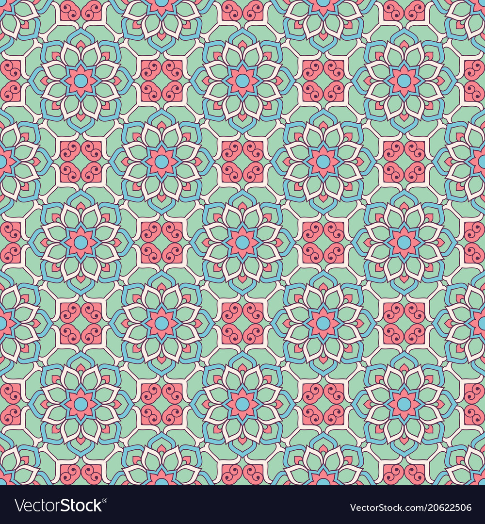 Ethnic floral seamless pattern with mandalas Vector Image