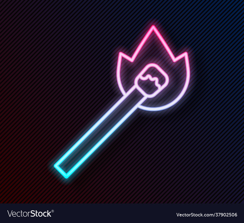 Glowing neon line burning match with fire icon