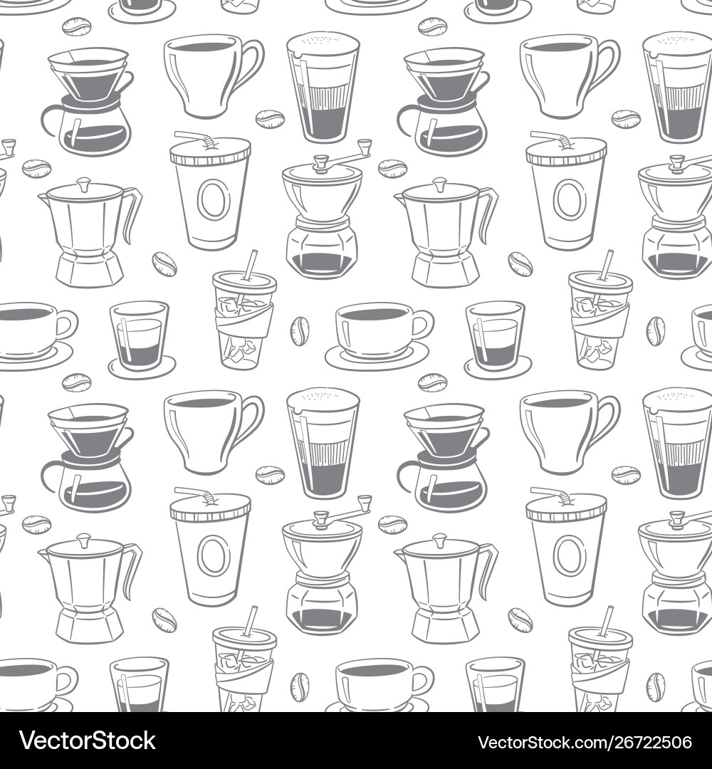 Seamless collection coffee doodle elements Vector Image